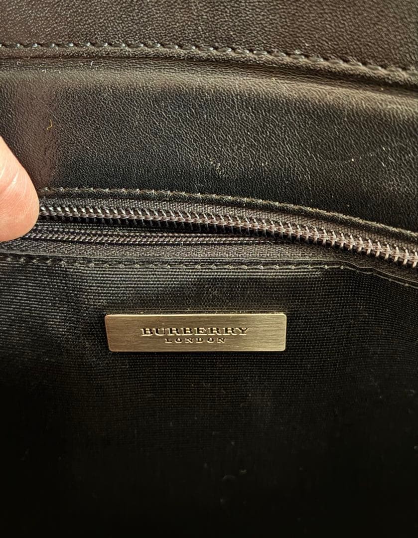 Burberry Handbag Check Pattern Leather Used 10.6×8.3×3.9 inches
