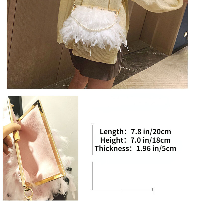 Fluffy Feather Purses Handbag Crossbody Bag Clutch Evening Party Elegant