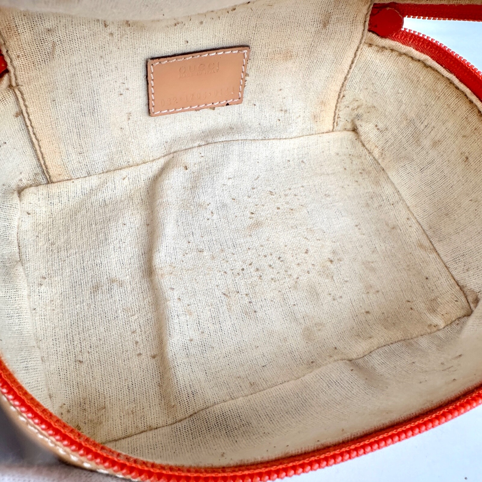 GUCCI Vanity Bag Horsebit Beige Orange Patent Leather Vintage Authentic