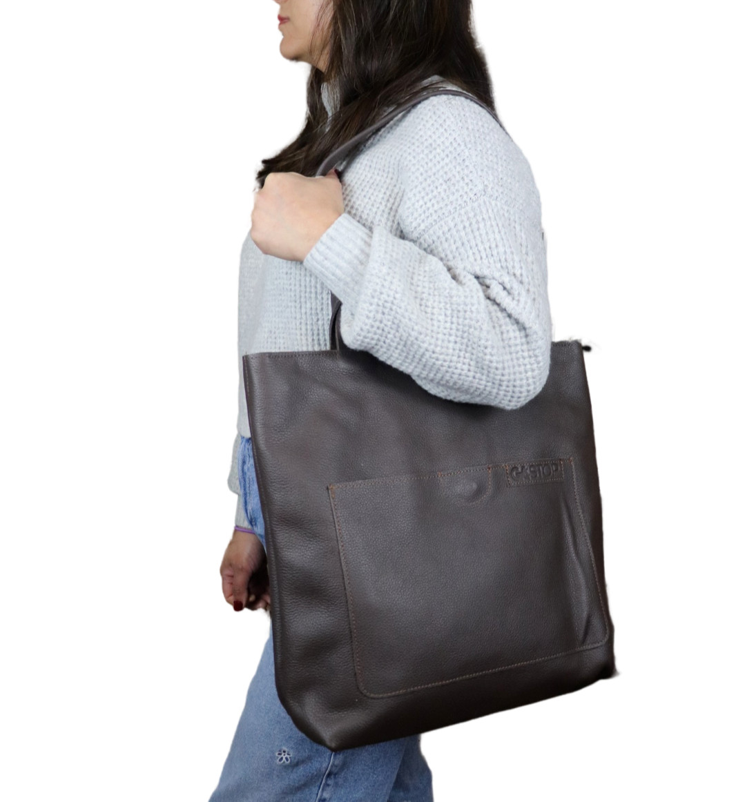 Large Full Grain Leather Tote Bag for Women Coffee Brown Work and Travel Handbag