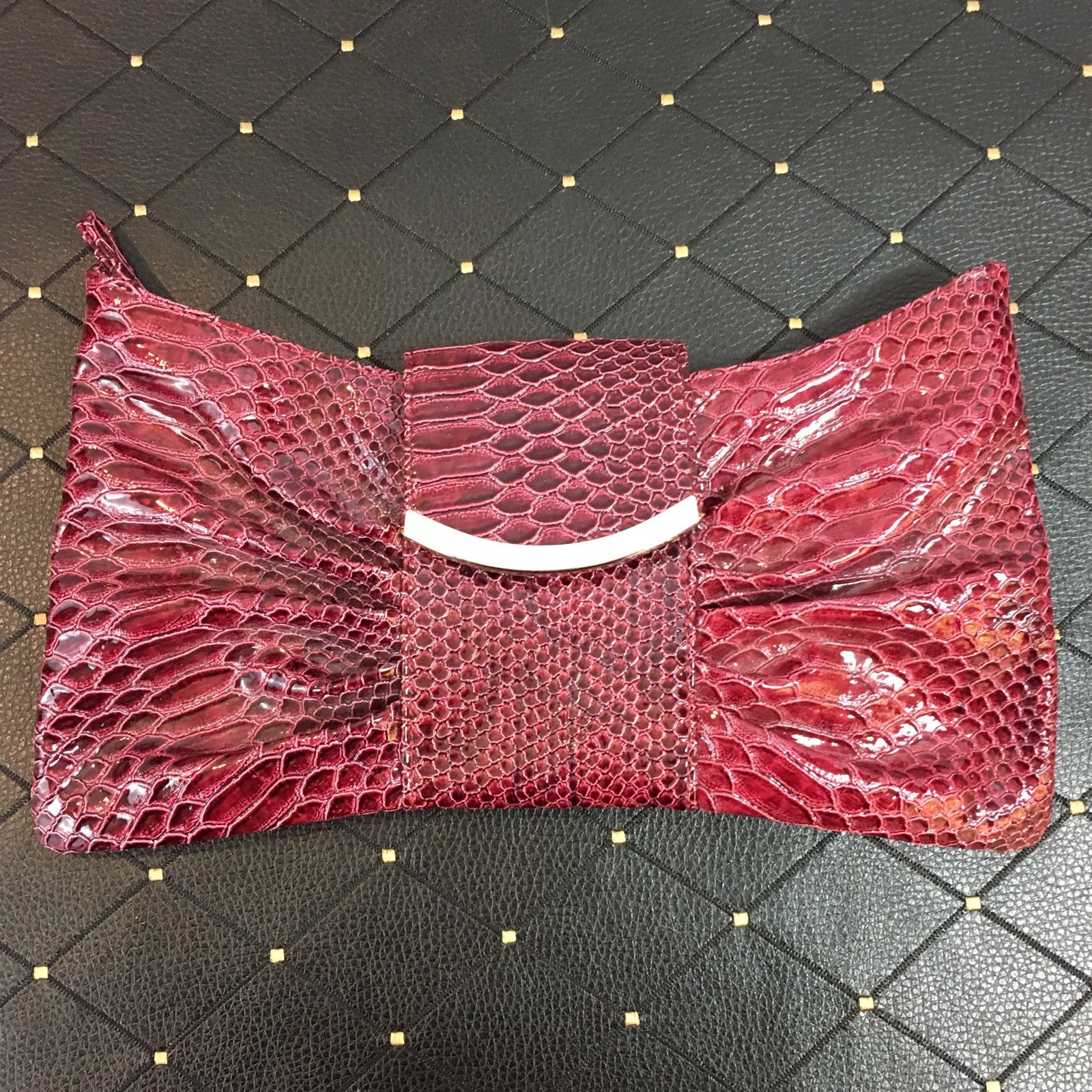 Express Large Dark Magenta Alligator Pattern Clutch