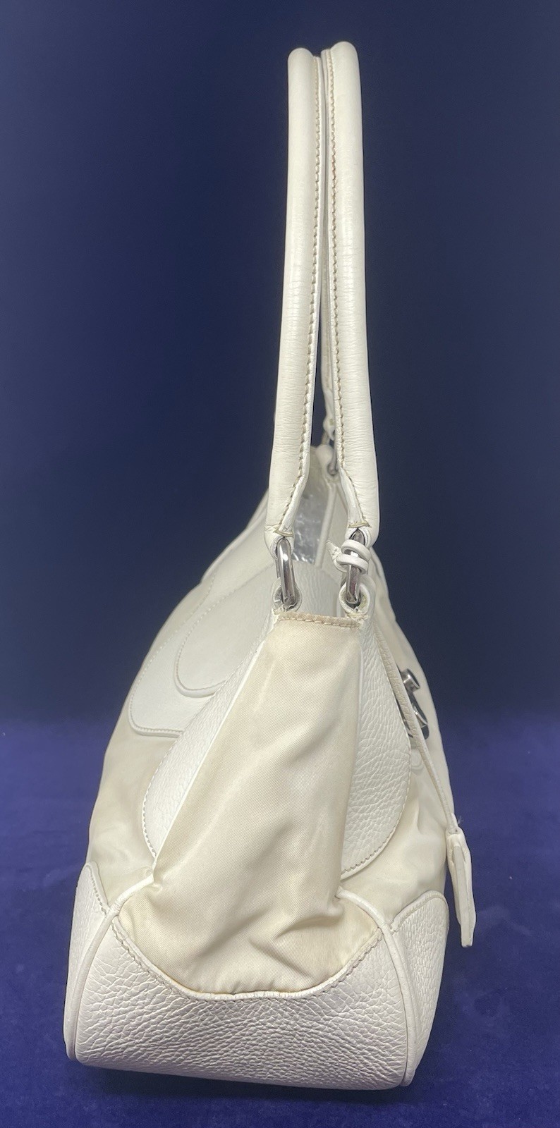 Authentic Prada Nylon Tessuto Leather Handbag White