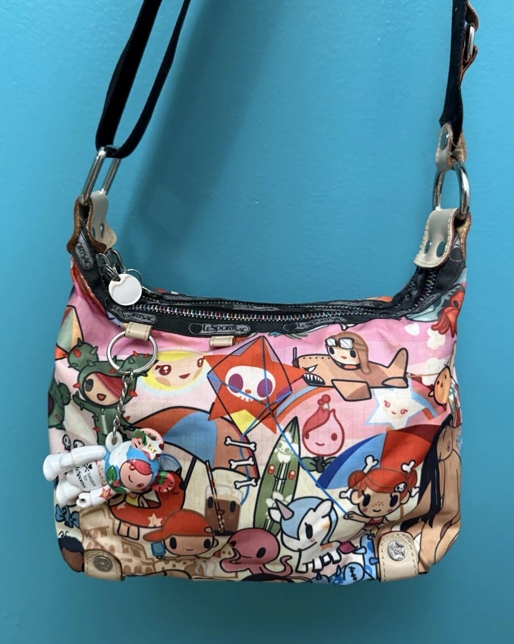 Tokidoki x LeSportsac Spiaggia Small Cleo Crossbody Bag Purse Rare Figure Charm