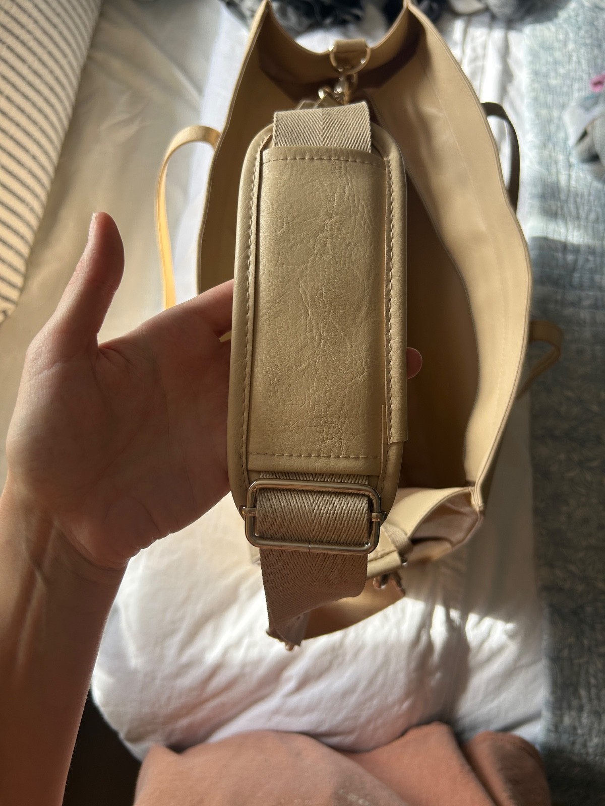 Beis Beige Large Tote Bag Zip Top Structured Shoulder Work Travel Purse Organize