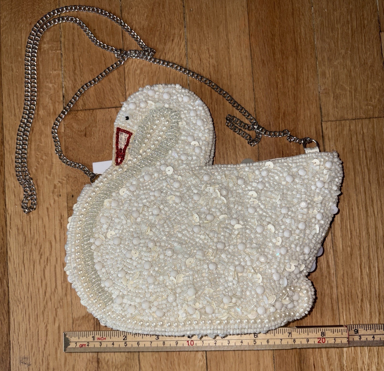 Viral White Swan Beaded Sequin Bag Crossbody From India to You NWT
