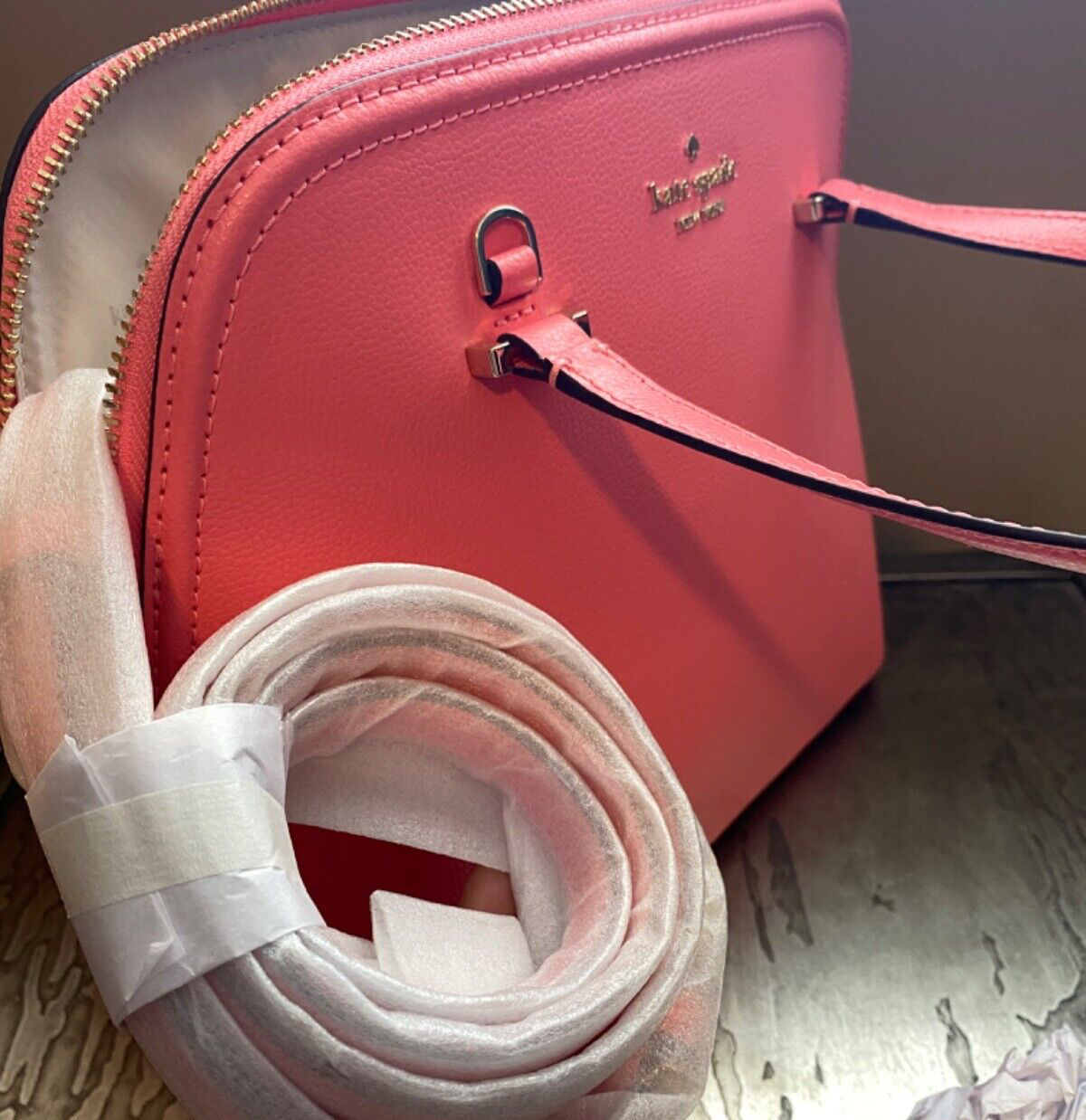 Kate Spade New York Patterson Dr. pebbled emboss Dome Purse for Women Peach nect