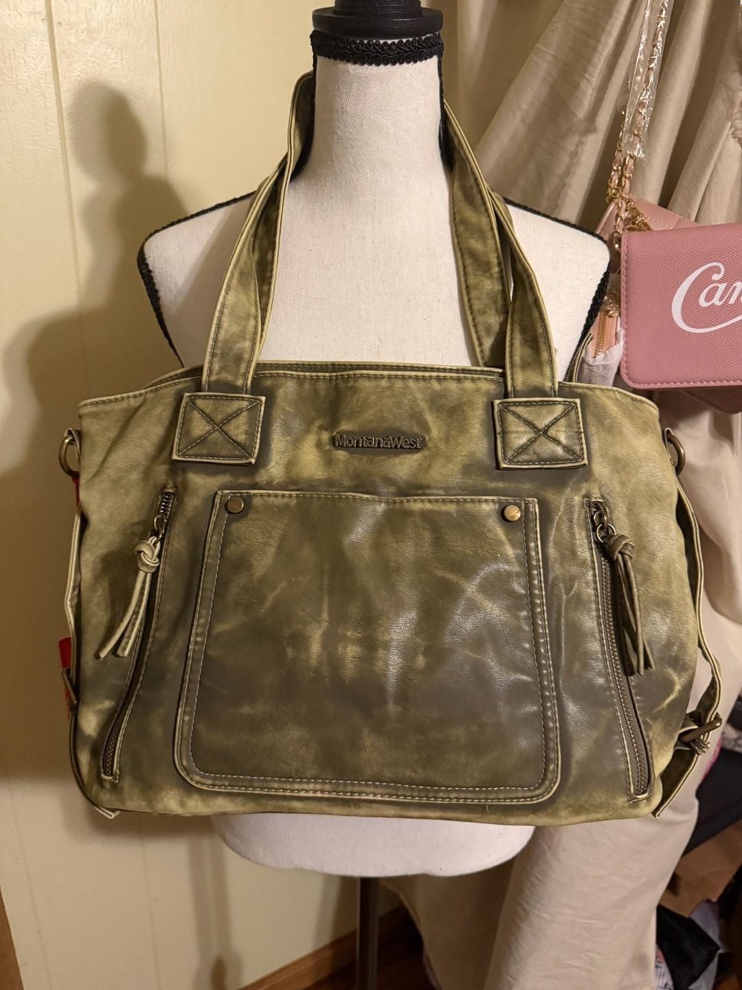 Montana West MWC-224GN Vintage-Style Distressed Olive Green Tote Bag