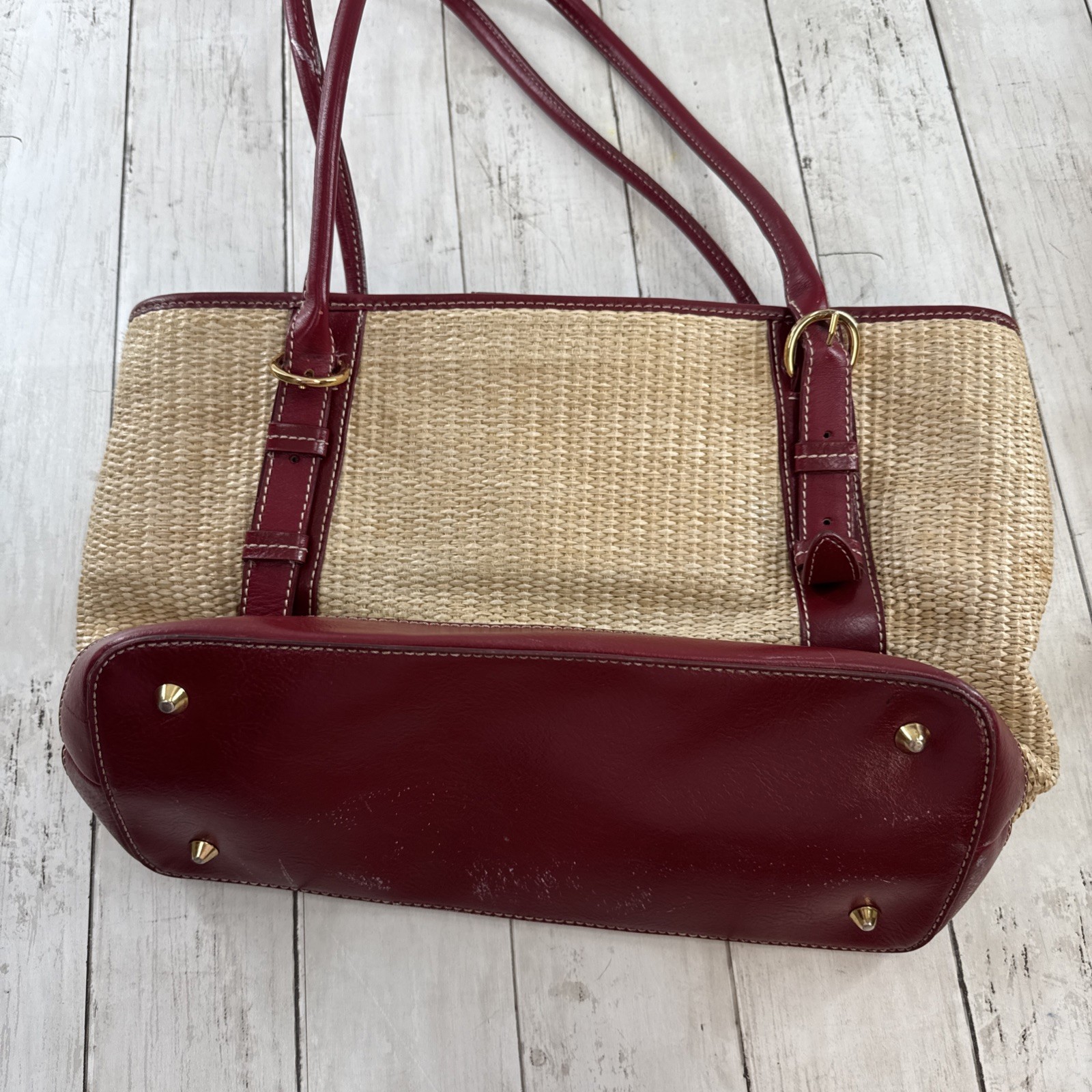 Maxx New York Straw Tote Bag Red Leather Trim Large Shoulder Bag Woven Summer
