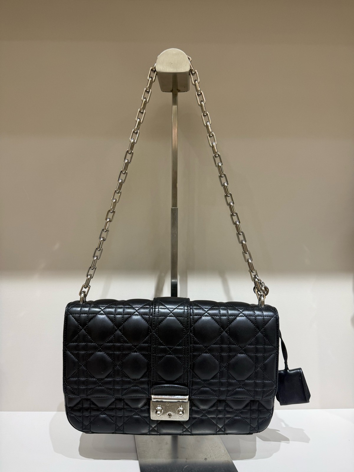 Christian Dior Miss Dior Cannage Lambskin Black Flap Chain Shoulder Bag Medium