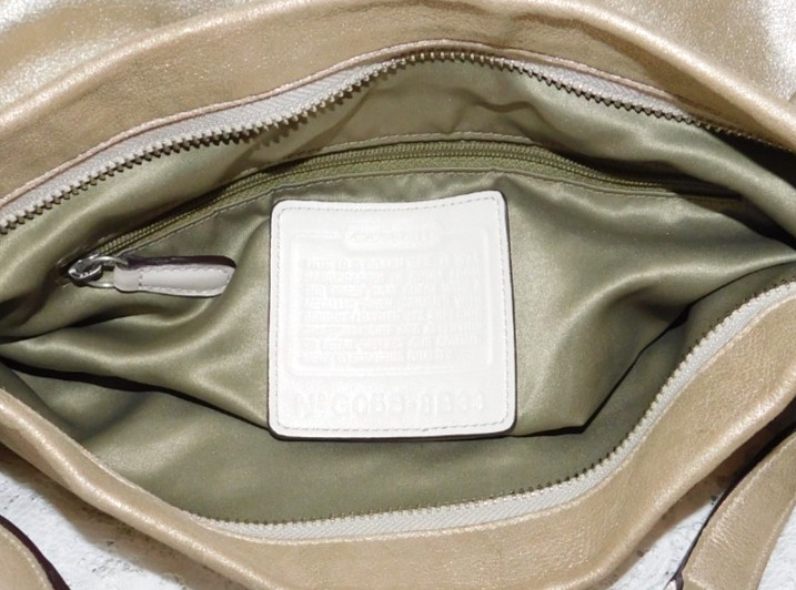 Coach Shimmer Metallic Gold Soft Pleated Goat Suede Belted Hobo Shoulder Bag