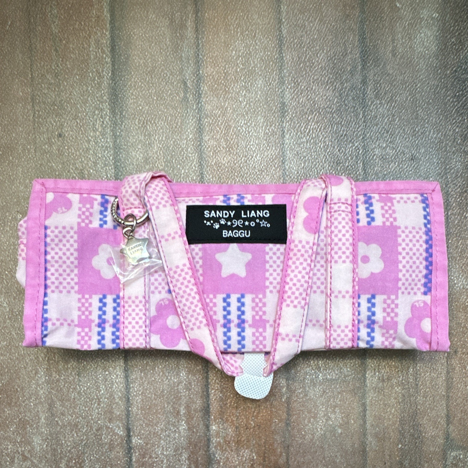 BAGGU x Sandy Liang Pink Checkered Zip Pouch Wallet w/ Star Charm Strap