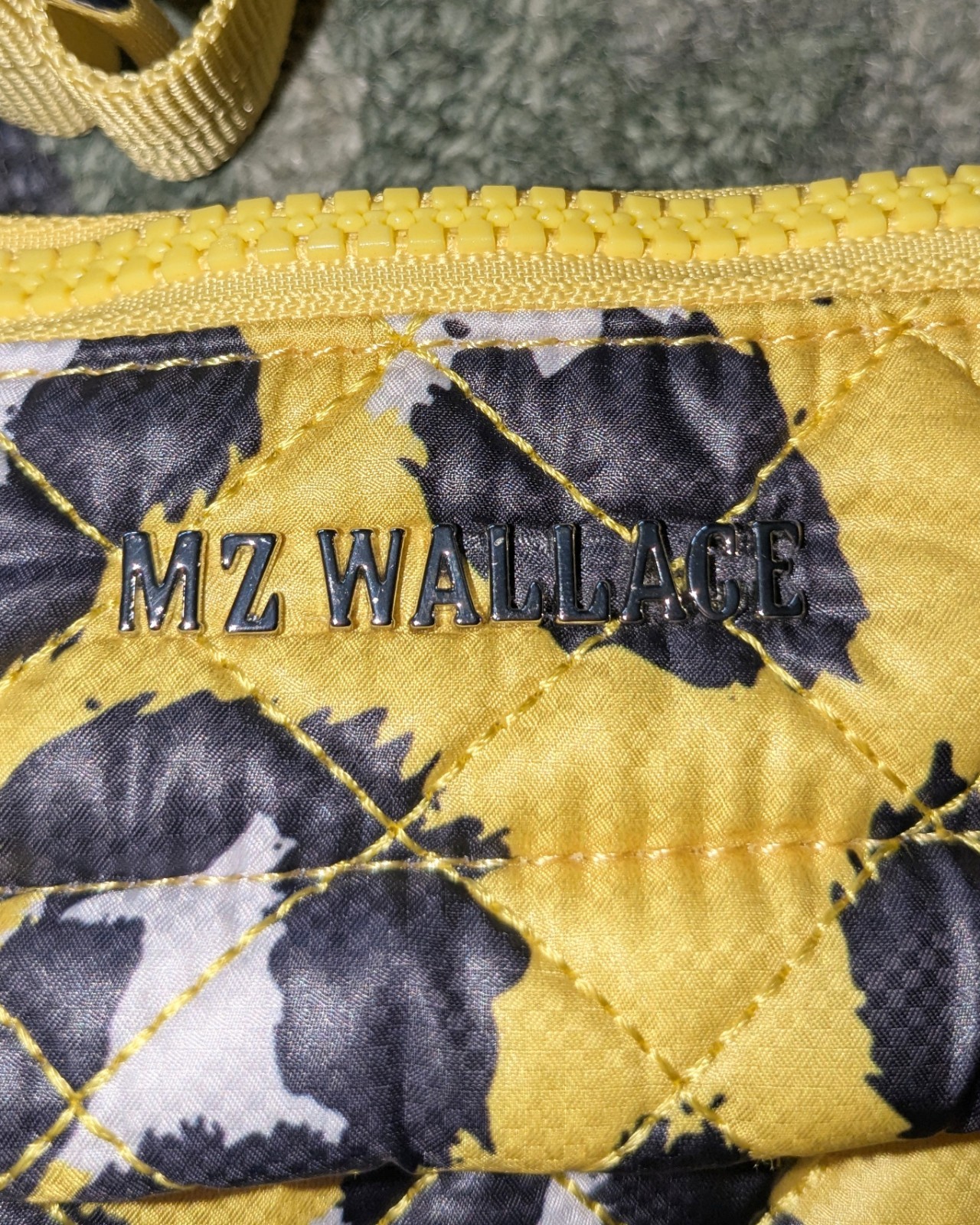 MZ WALLACE Rec Metro Flat Quilted Nylon Crossbody Yellow Leopard NEW