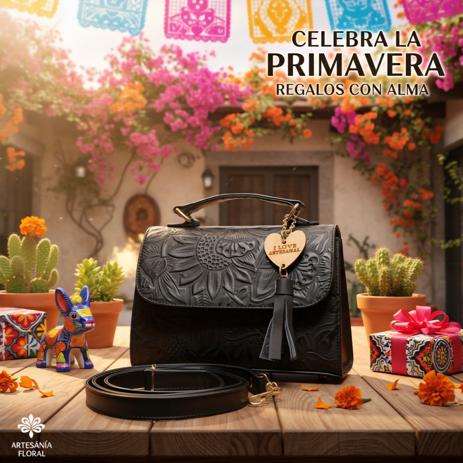 Black Sunflowers Embossed Tooled Artisan Leather Crossbody Handbag Purse