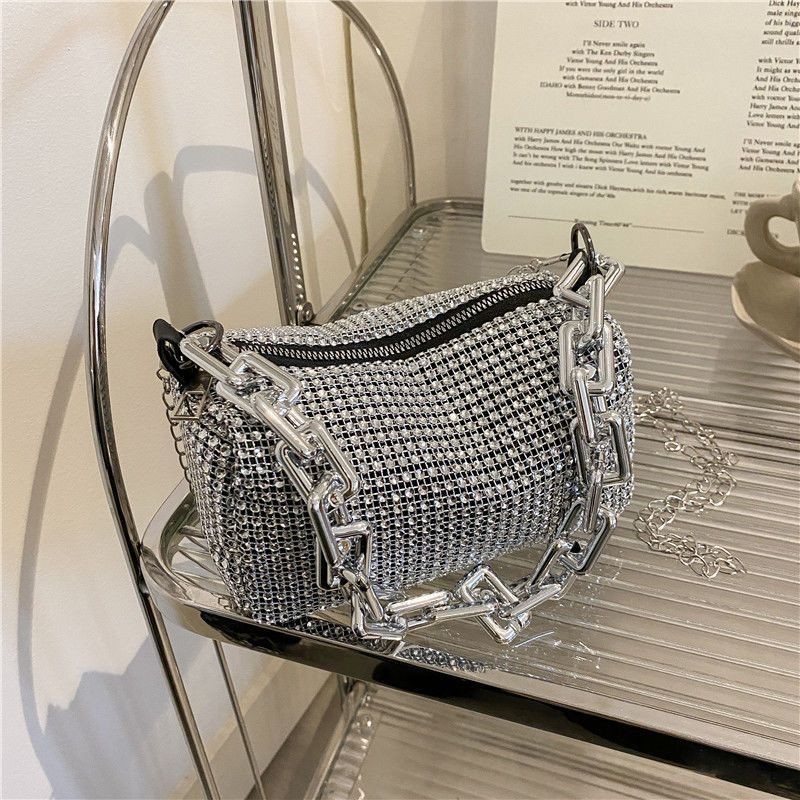 Rhinestone Bucket Bag, Glitter Chain Prom Purse, Women’s Mini Crossbody Bag