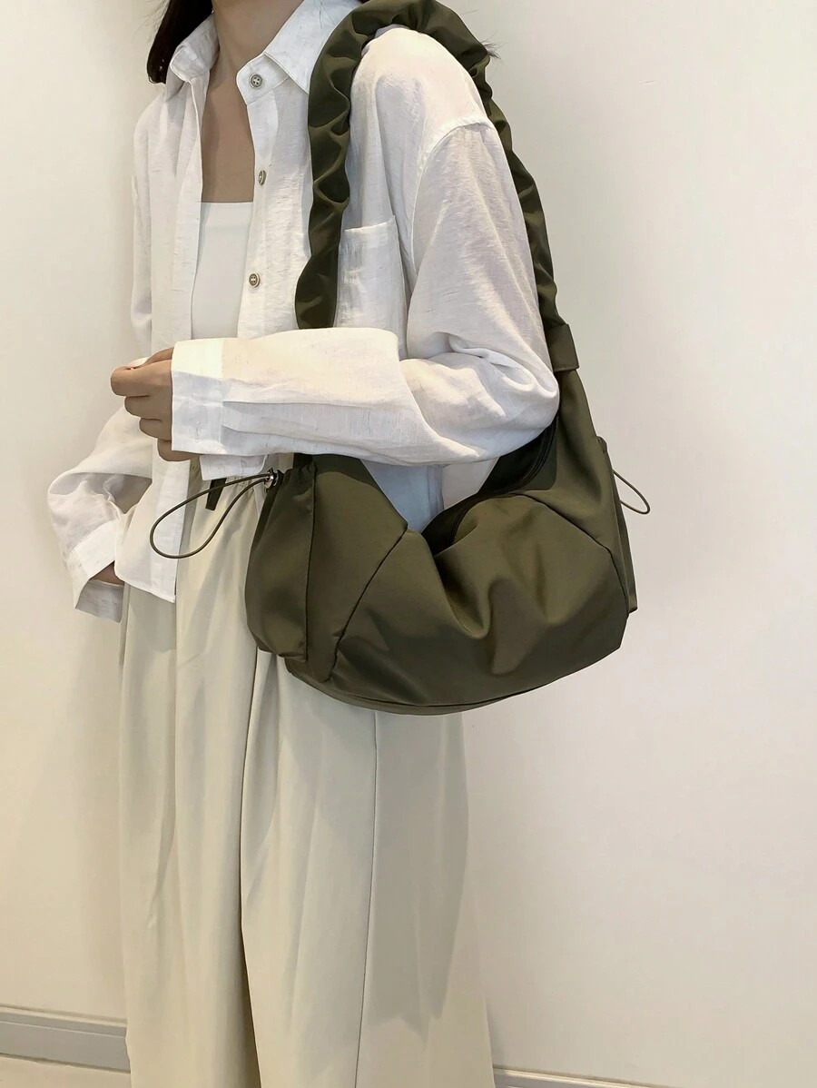 Nylon Dumpling Crossbody Bag Slouchy Hobo Shoulder Purse Ruched Drawstring