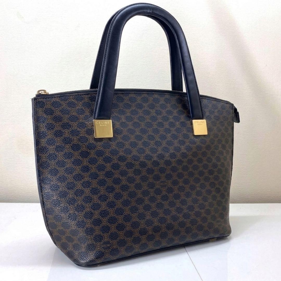 Celine Macadam Black Tote Handbag Canvas Leather Pre-Owned Women Bag 3493