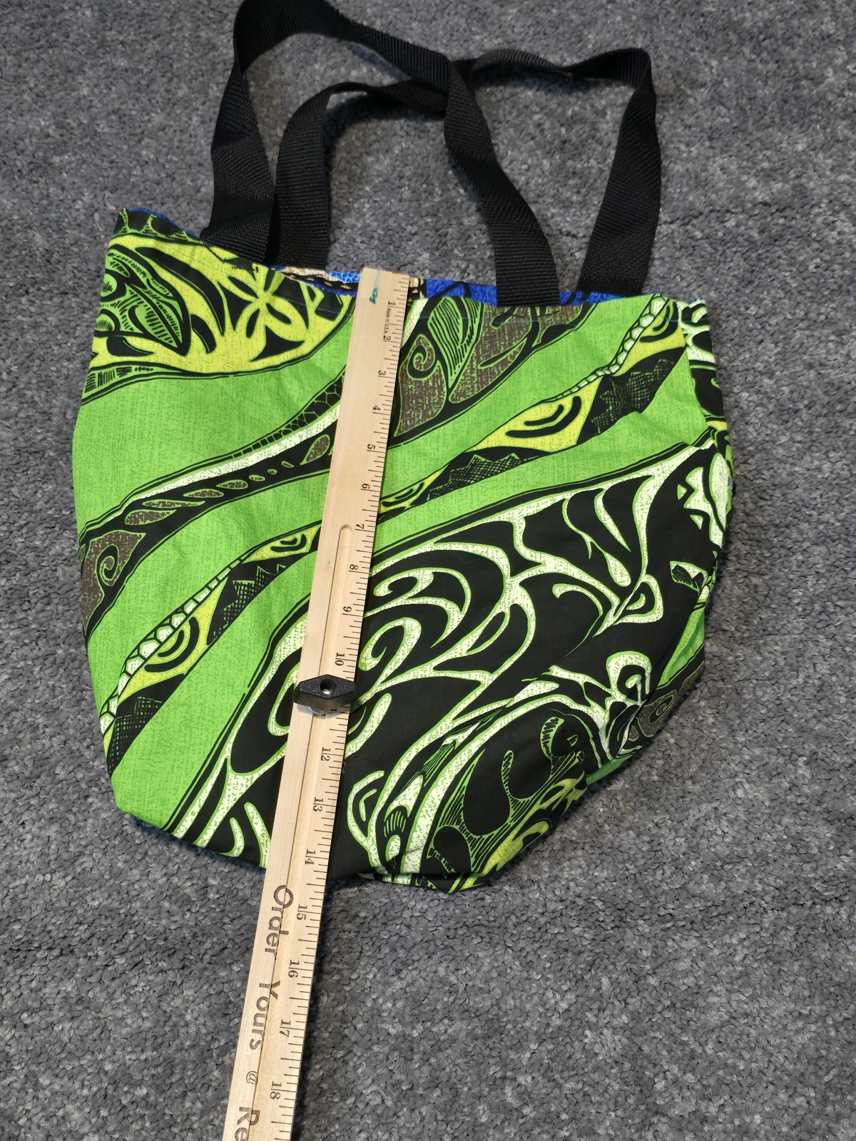 Local Design Tote Bag Blue Green Hawaiian Turtle Print Reversible Zip Pocket USA