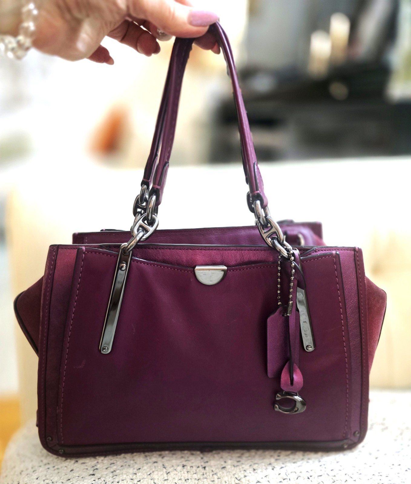 Coach Dreamer 21 Berry Leather & Suede 38847 2 Way Handbag very good condition
