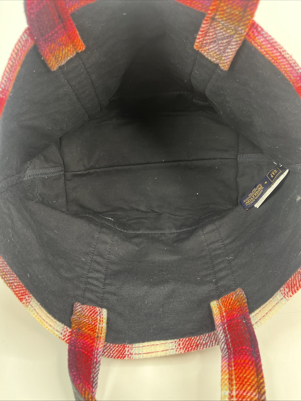 Red Grey Pendleton Gap Plaid Wool Blend Tote Small Shopper Bag Purse 17x11x6