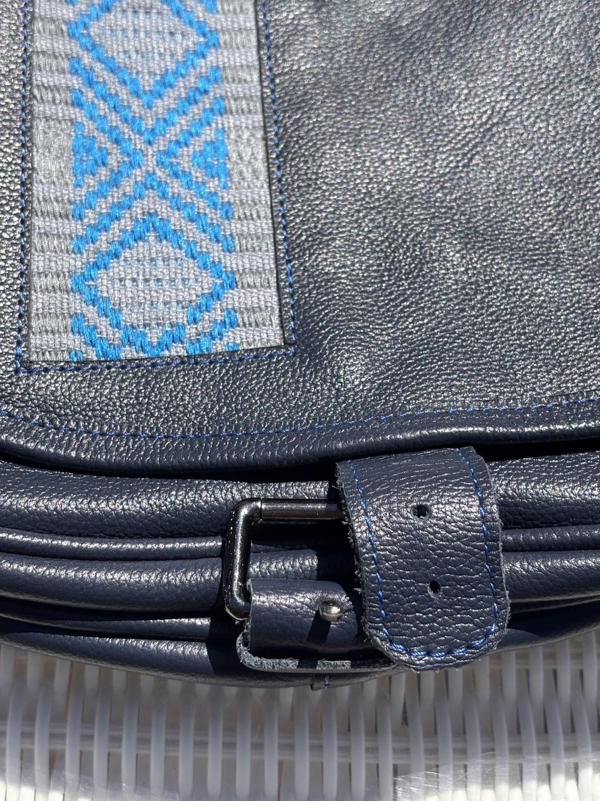 ZAAF Blue Leather Crossbody Bag Handcrafted Ethiopia Luxury Tote Tibi Lining NEW