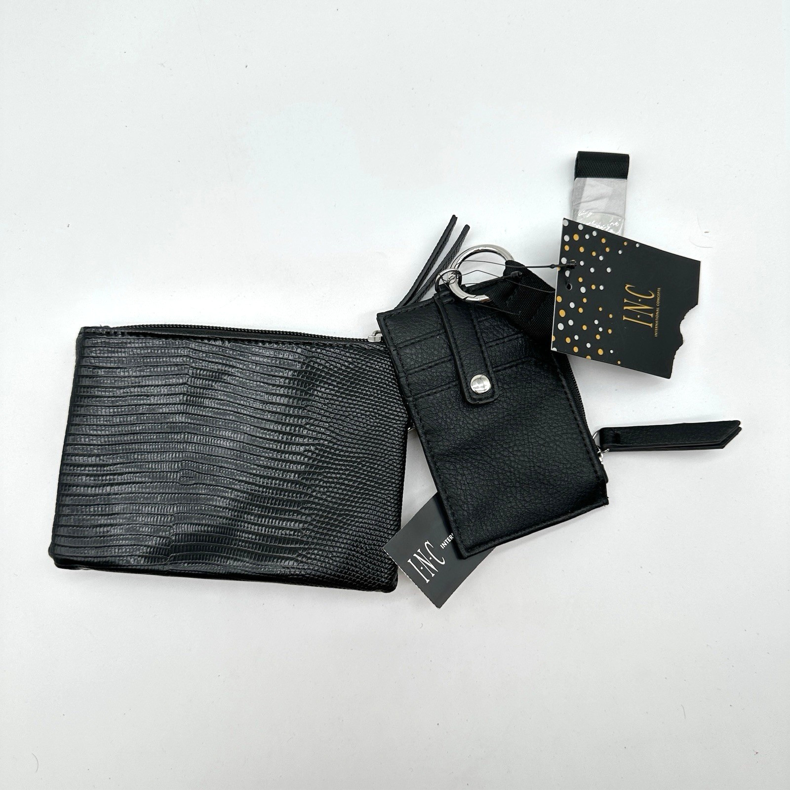NWT INC International Concepts Phone Wristlet Lanyard Card Case Black Gold