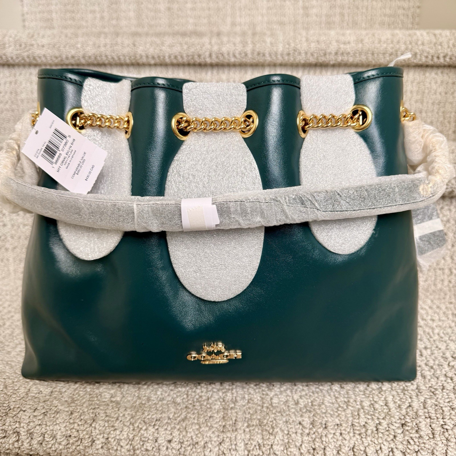 NWT COACH Evelyn Shoulder Bag CCZ79 Gold/Dark Teal Shiny Smooth Leather RARE