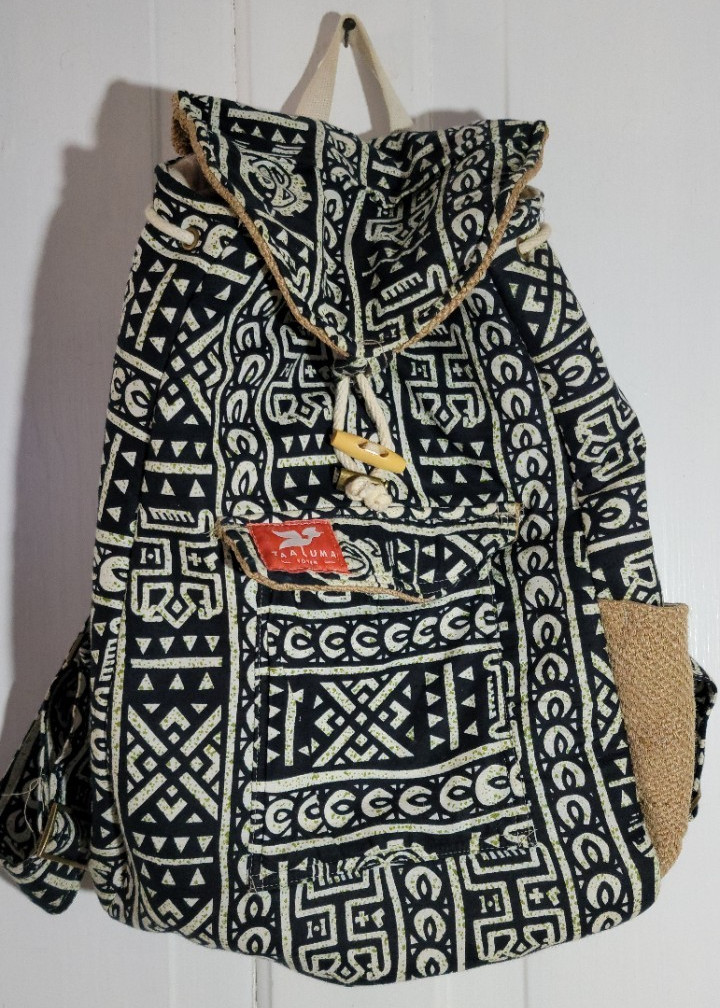 $89 EUC Taaluma Totes Mali Backpack Burlap Tribal Mud cloth Shark Tank Travel