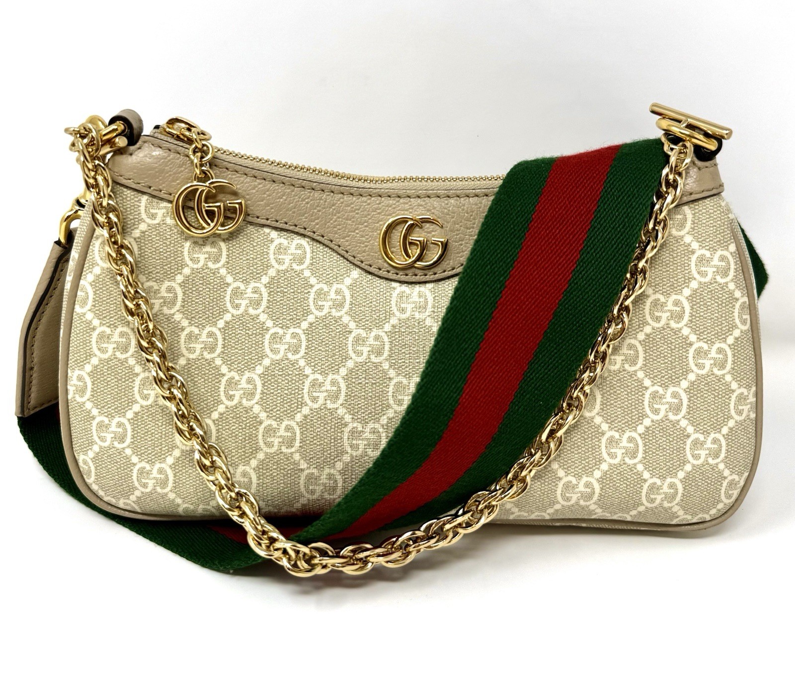 Gucci Ophidia Small Shoulder Bag GG Supreme Beige Oatmeal Gold HW, Box, Dustbag