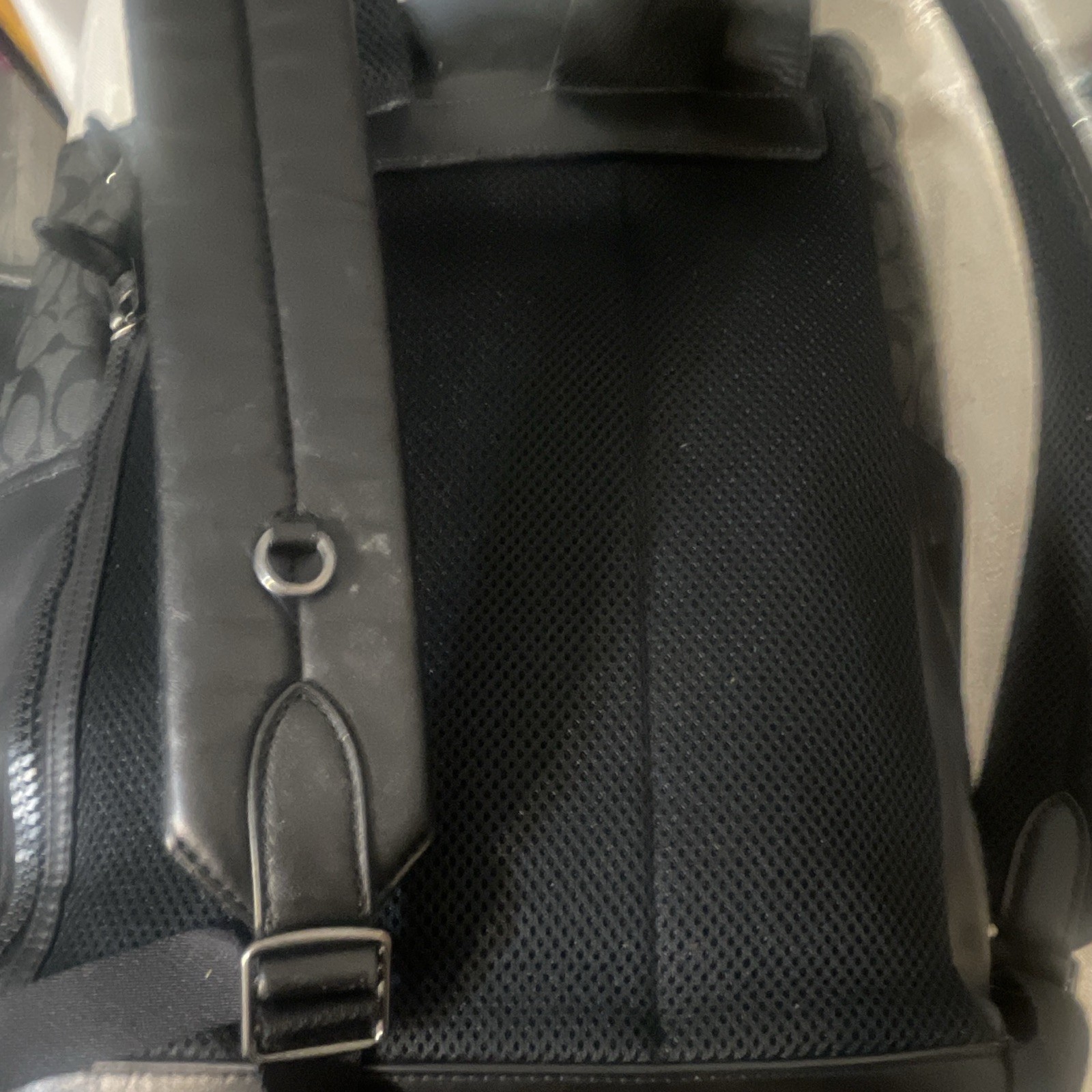 Coach Signature Monogram Backpack Black/Gray Buckle Flap Zip, Adjustable Straps