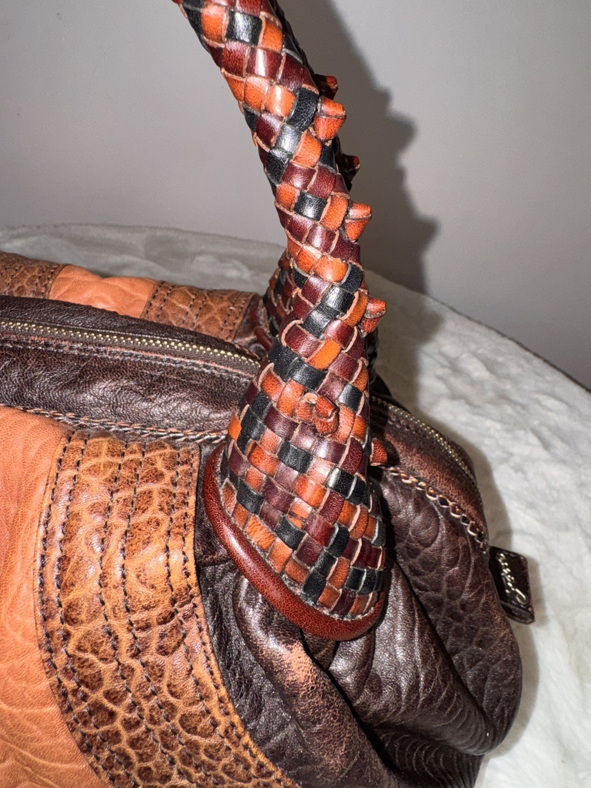 Authentic Fendi Spy Bag: Patchwork Leather with Croc-Embossed Woven Handles