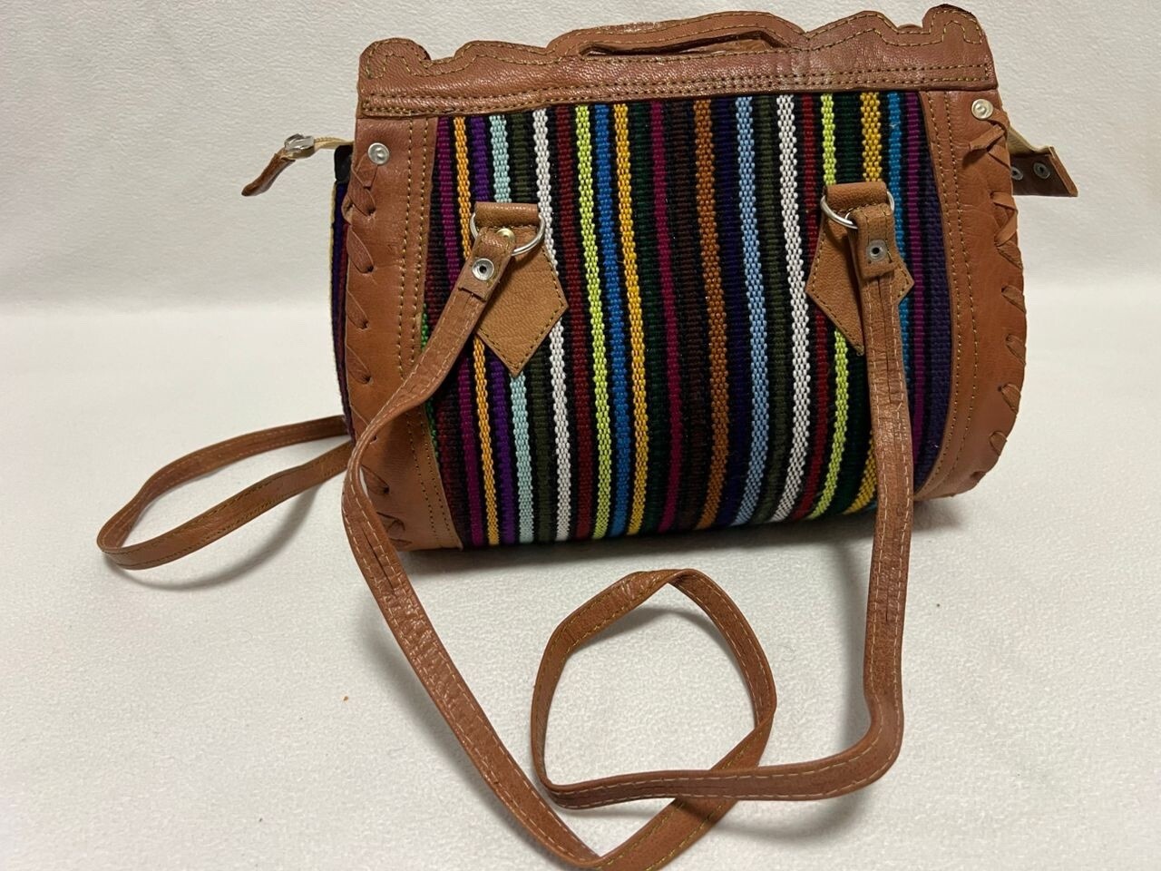 Moroccan leather Women Tote Bag with Suzani Rustic Boho style