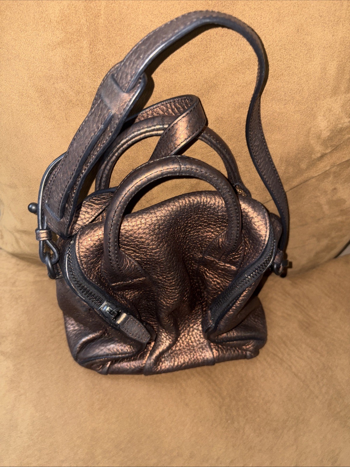 Alexander Wang Metallic Bronze Pebbled Leather Mini Rockie Bag