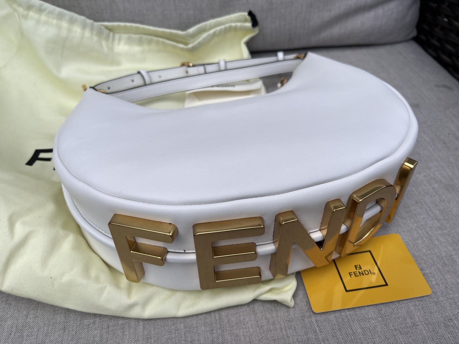 Fendi Fendigraphy White Shoulder Bag in Calf Leather Small Matte Neutral White