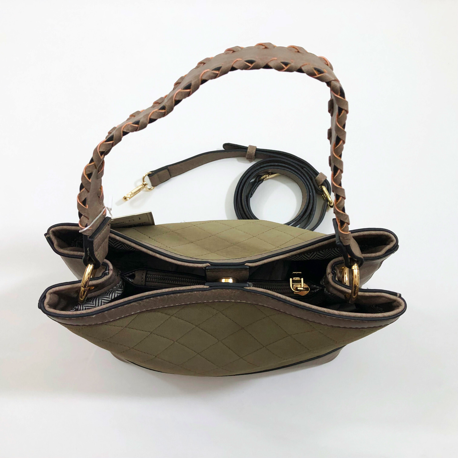 Jen & Co Satchel Maude 11.5x10x5.5 inches Grey/Green & Taupe Handbag Purse