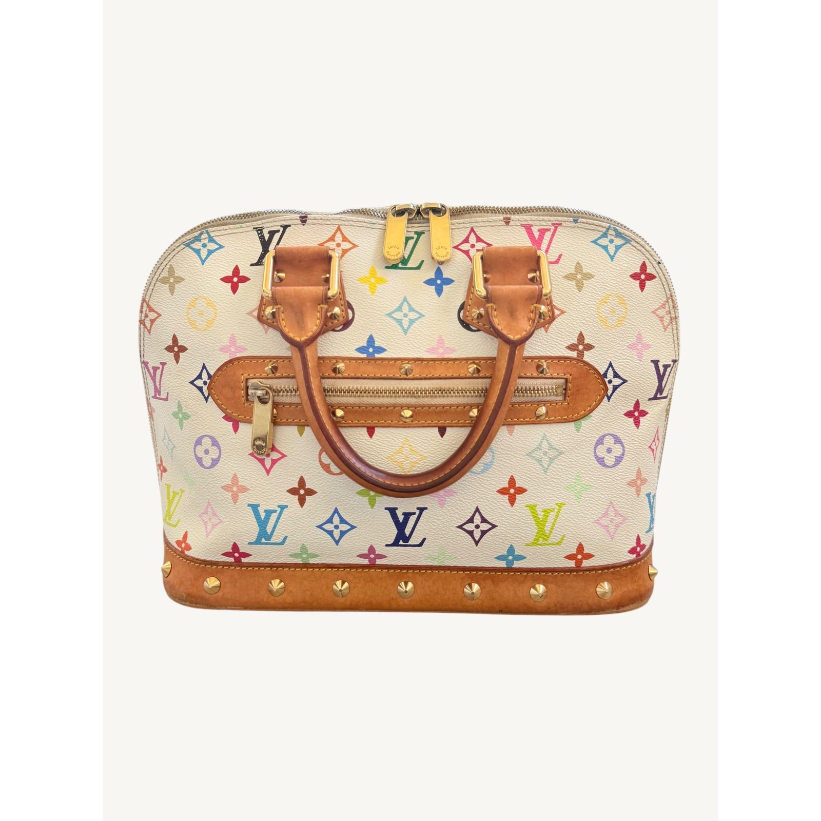 Louis Vuitton x Takashi Murakami Alma MM White Multicolor Monogram Bag Auth