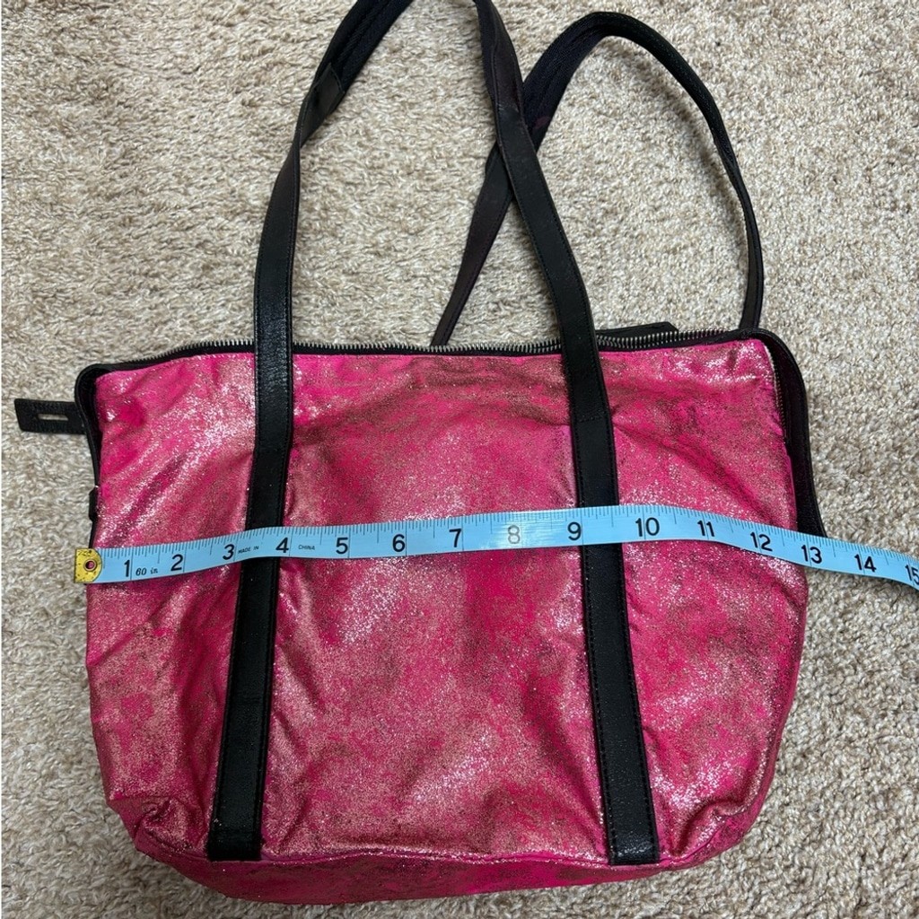 Prada Tessudo pink nylon black leather upcycled glitter zipper tote lock key GUC