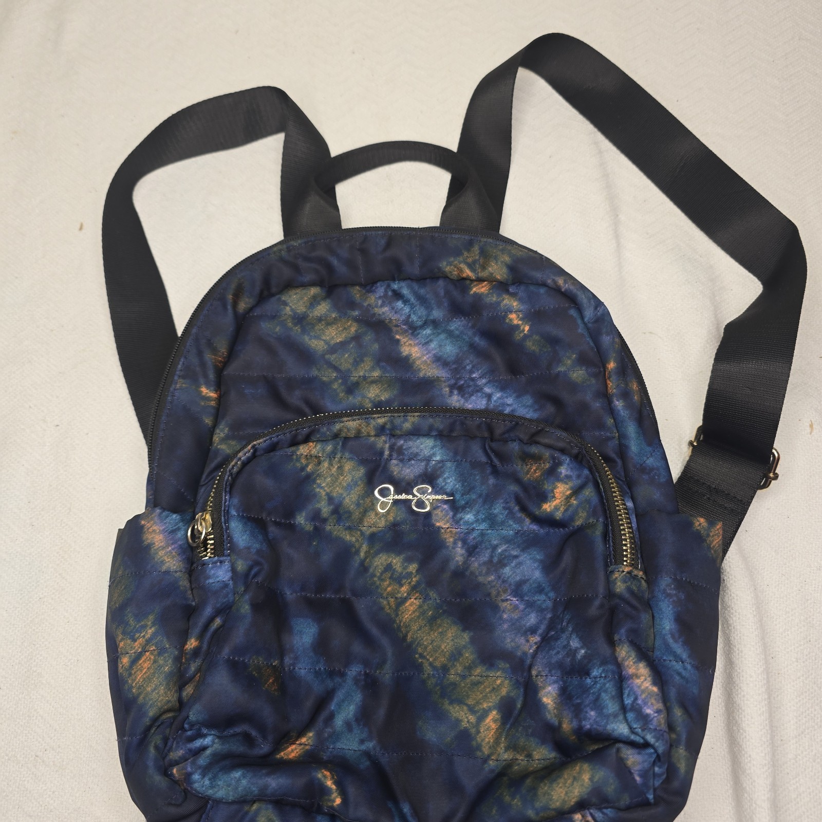 Jessica Simpson Blue Tie Dye Mini Backpack, Zip Closure, Front Zip Pocket