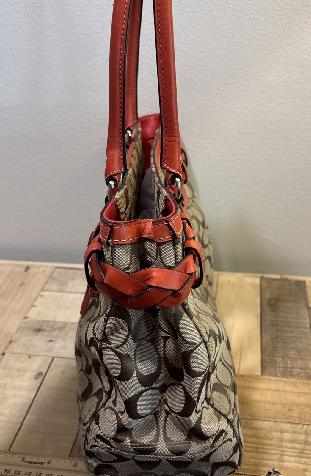 Coach Hampton Signature Logo Braided Leather Carryall Tote Handbag