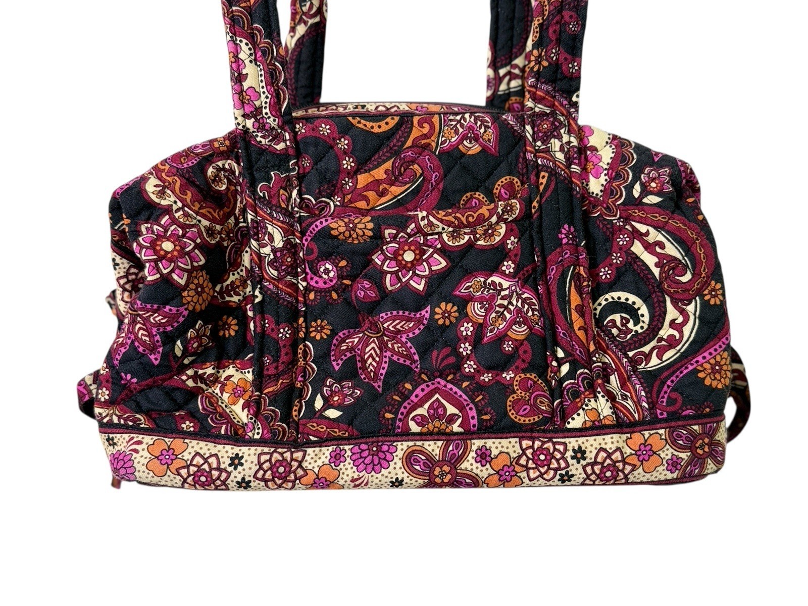 Quilted Purse by Stephanie Dawn Handbag Burgundy Orange Floral 7.5in x 12in