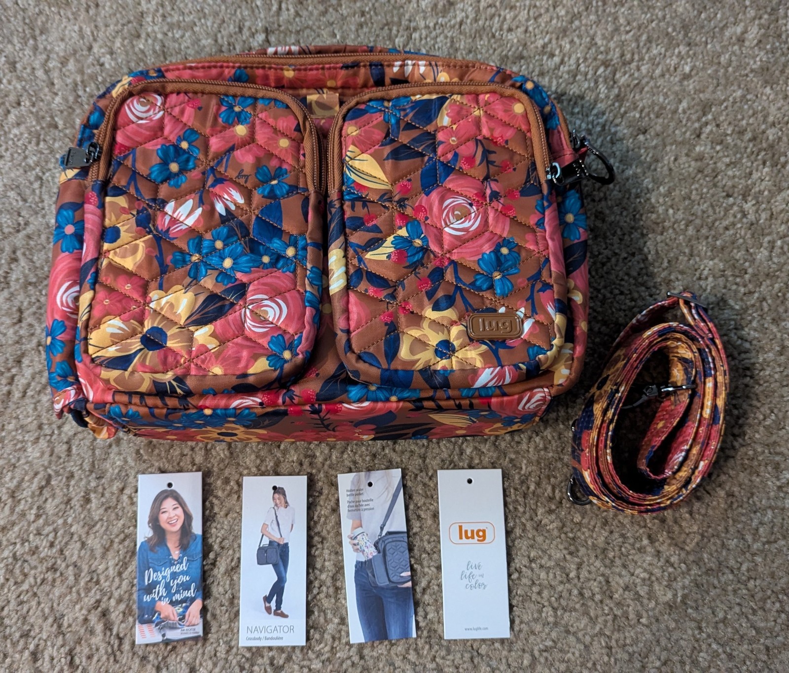 NWT Lug Navigator Purse Crossbody Bag Whimsy Copper Zipper Travel Organizer Tote