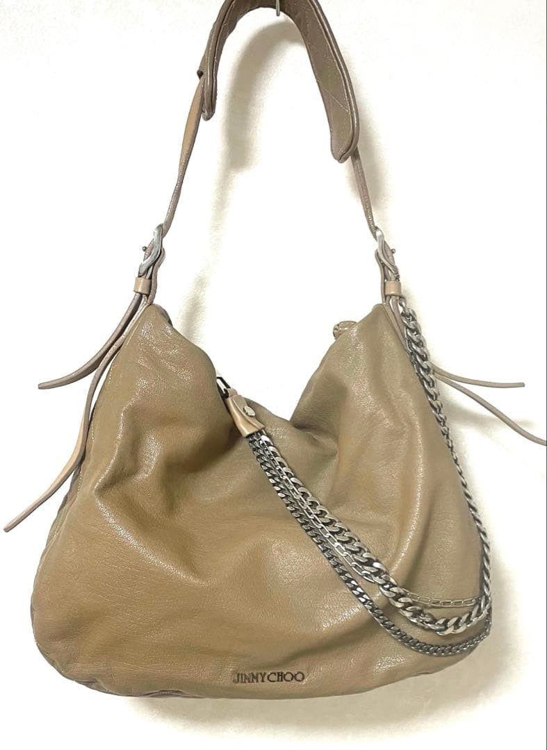Jimmy Choo Leather Shoulder Bag Brown 36cm x 28cm x 15cm Excellent Condition Aut