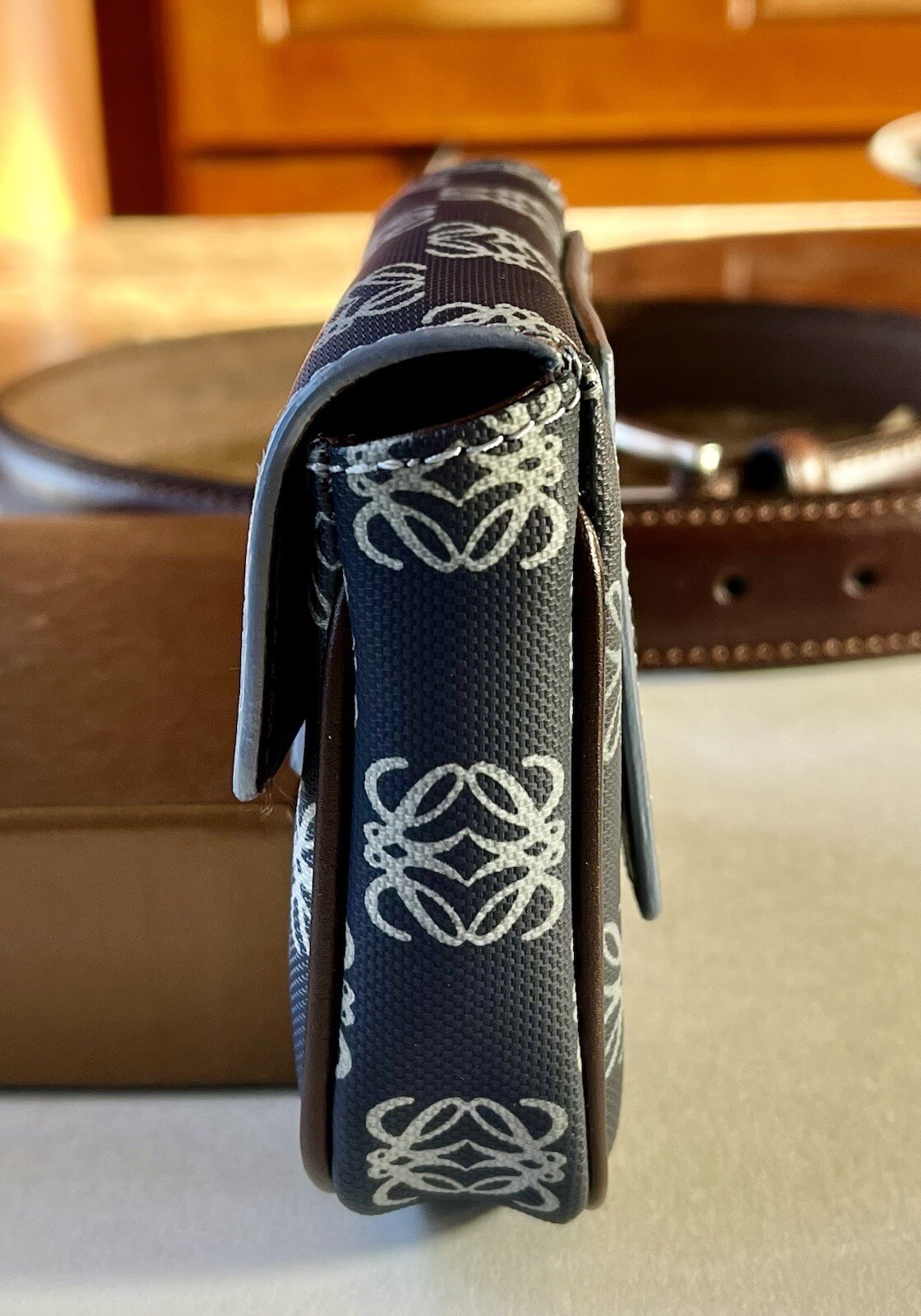 Loewe 2000S Navy Blue Anagram Pocket Belt Mini Interchange Crossbody Bag