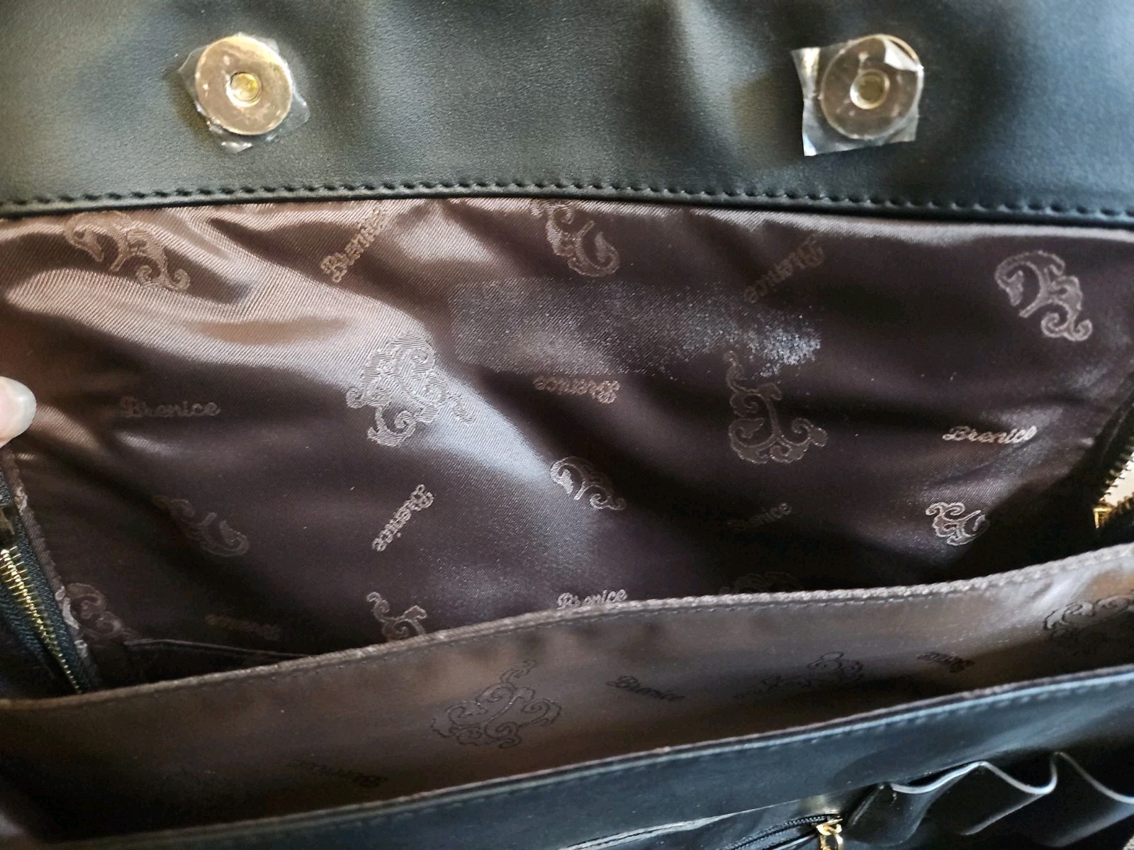 Brenice ~ Black Leather ~ Floral Embossed Detachable Strap Double Handle Satchel