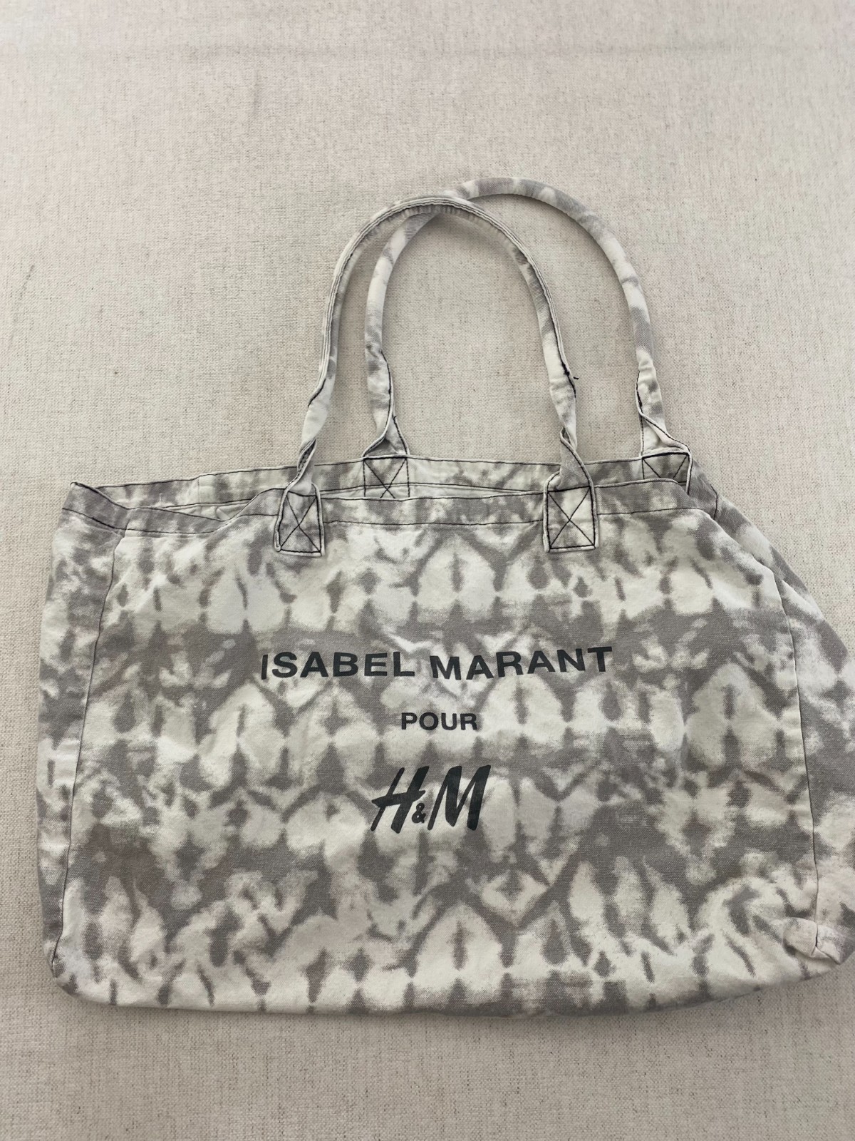 Isabel Marant Pour H&M Tote Bag Womens Size 15×22.5 Gray White Tie Dye Print