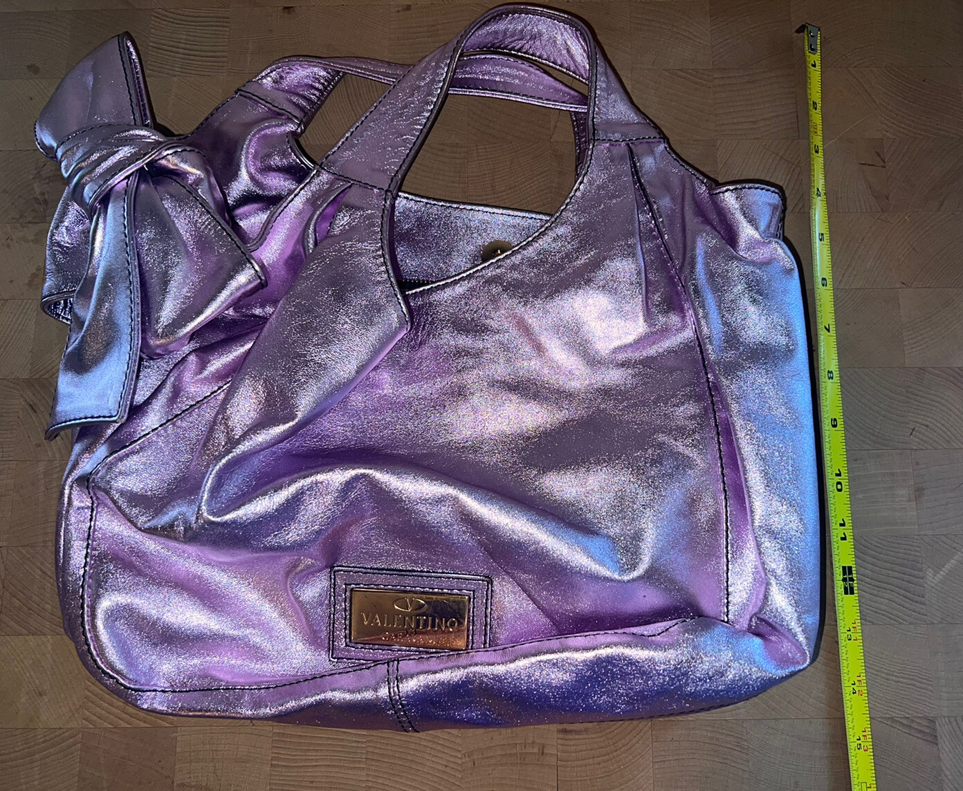 Valentino Purple Metallic Huge Bow Nuage Bow Tote Shoulder Womens Stylish Purse