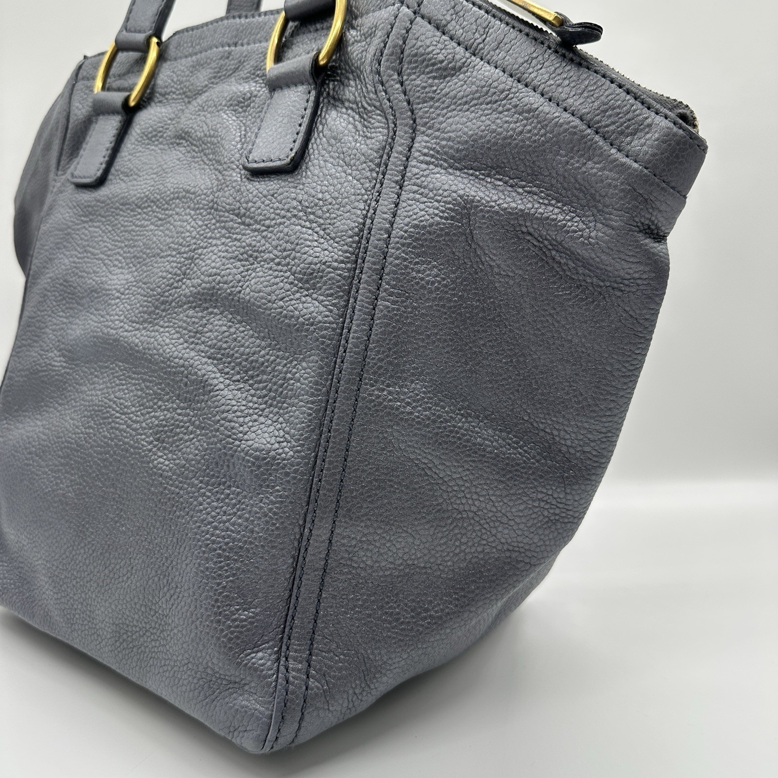 Yves Saint Laurent Rive Gauche Downtown Tote Shoulder Bag YSL Navy Leather Auth!