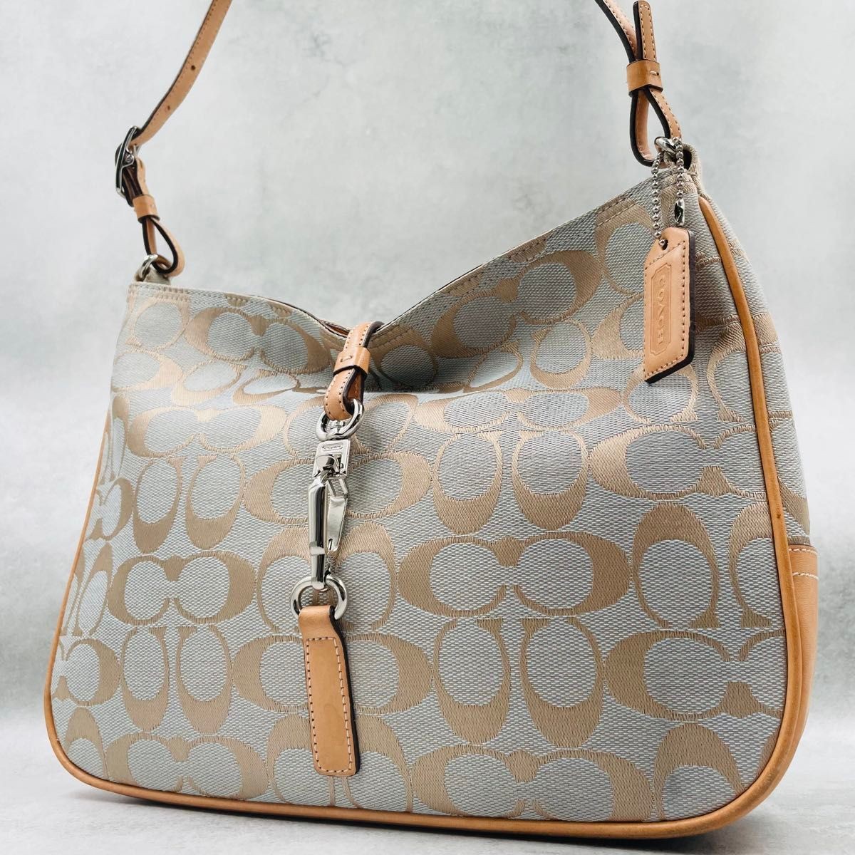 Excellent Condition COACH One Shoulder Bag Brown Blue Canvas Leather Hand 6091 2