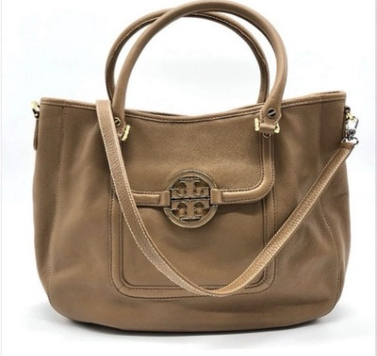 Tory Burch Amanda Classic Hobo Bag Pebbled Leather Tan NO STRAP