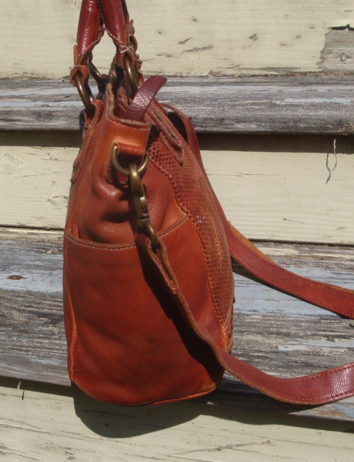 AMSTERDAM HERITAGE Distress Leather Brown Boho Crossbody Handbag Hippie Satchel