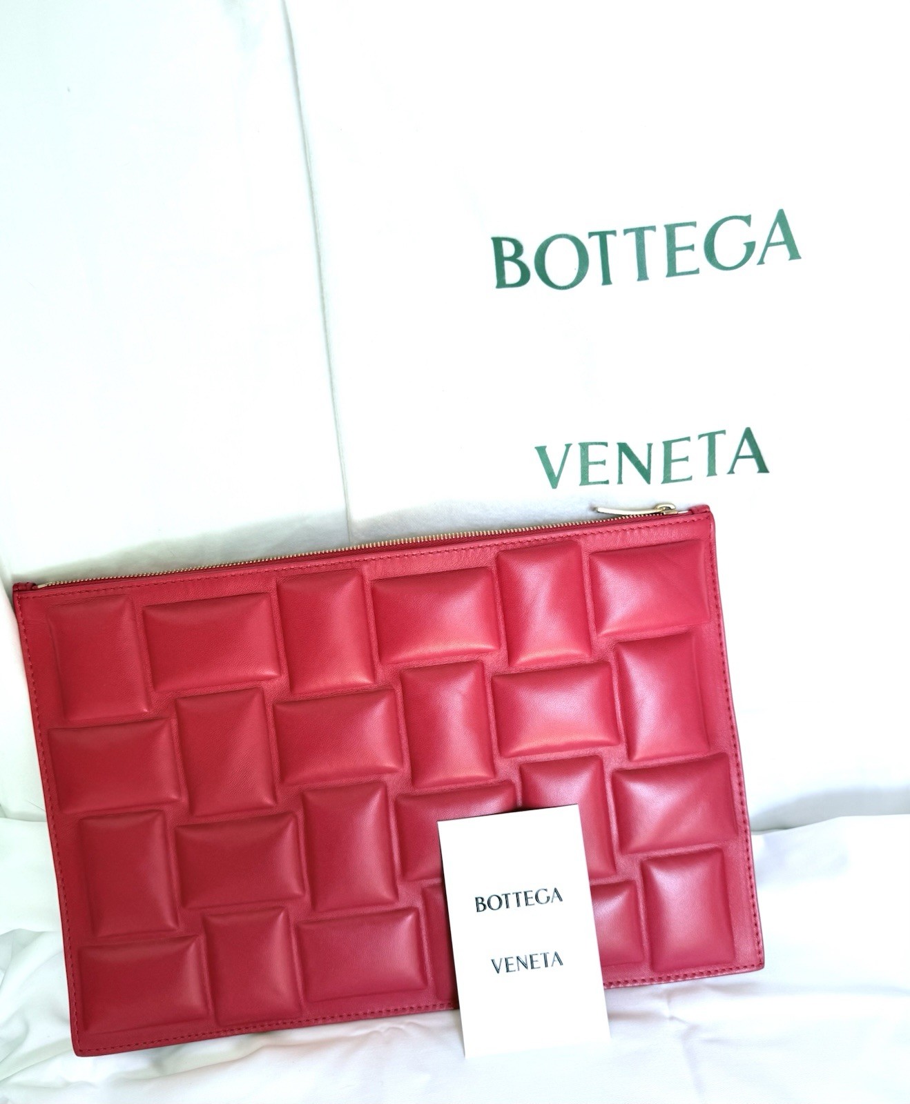 EUC 🩷 Bottega Veneta Puffy Zip Clutch in Color Firework. $1850 retail